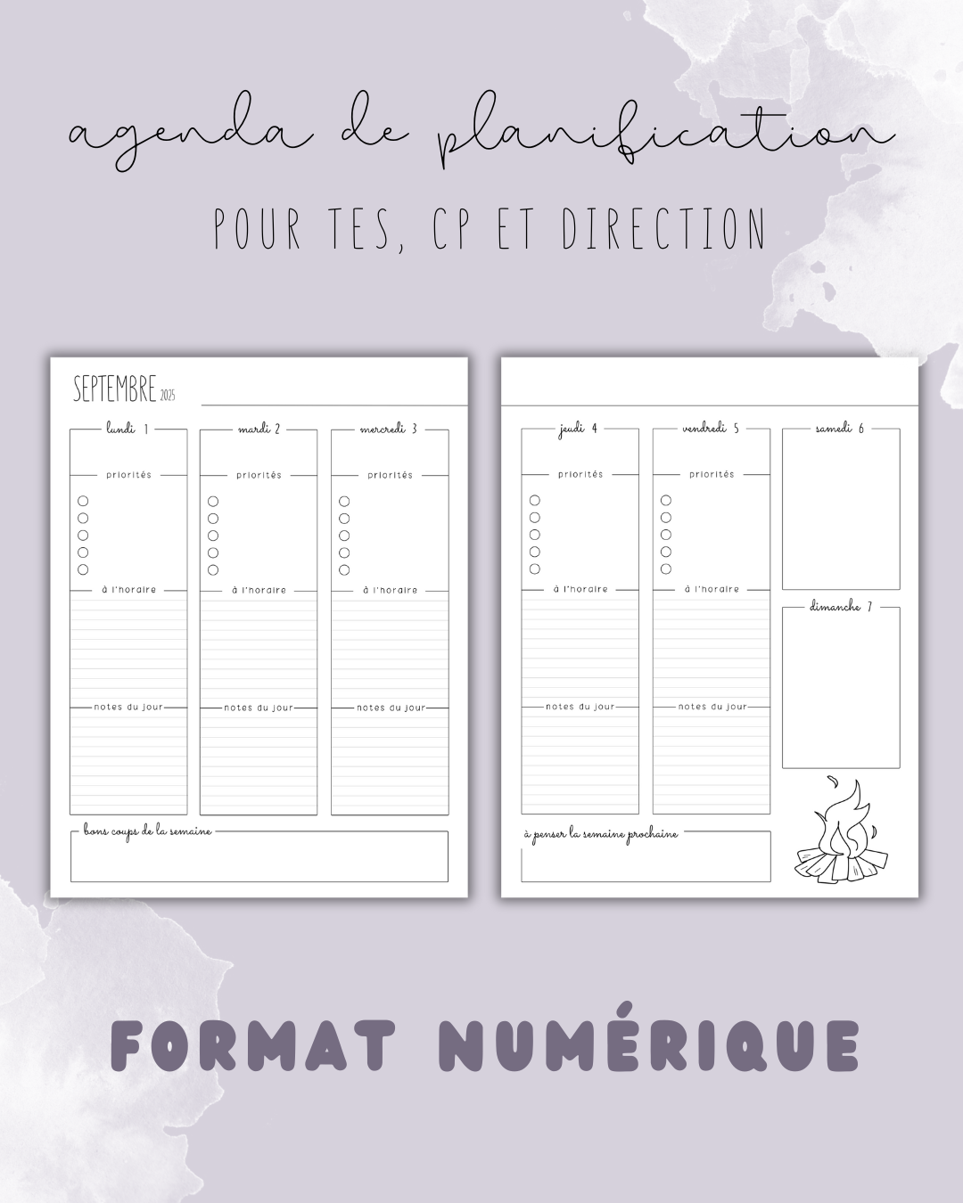 NUMÉRIQUE - Agenda de planification pour TES, CP et direction