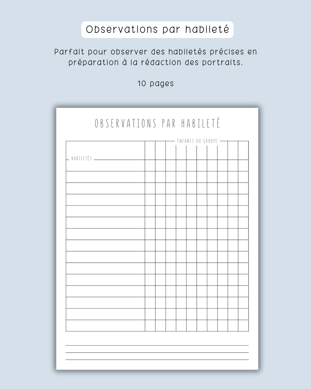 Cahier de notes d'observation