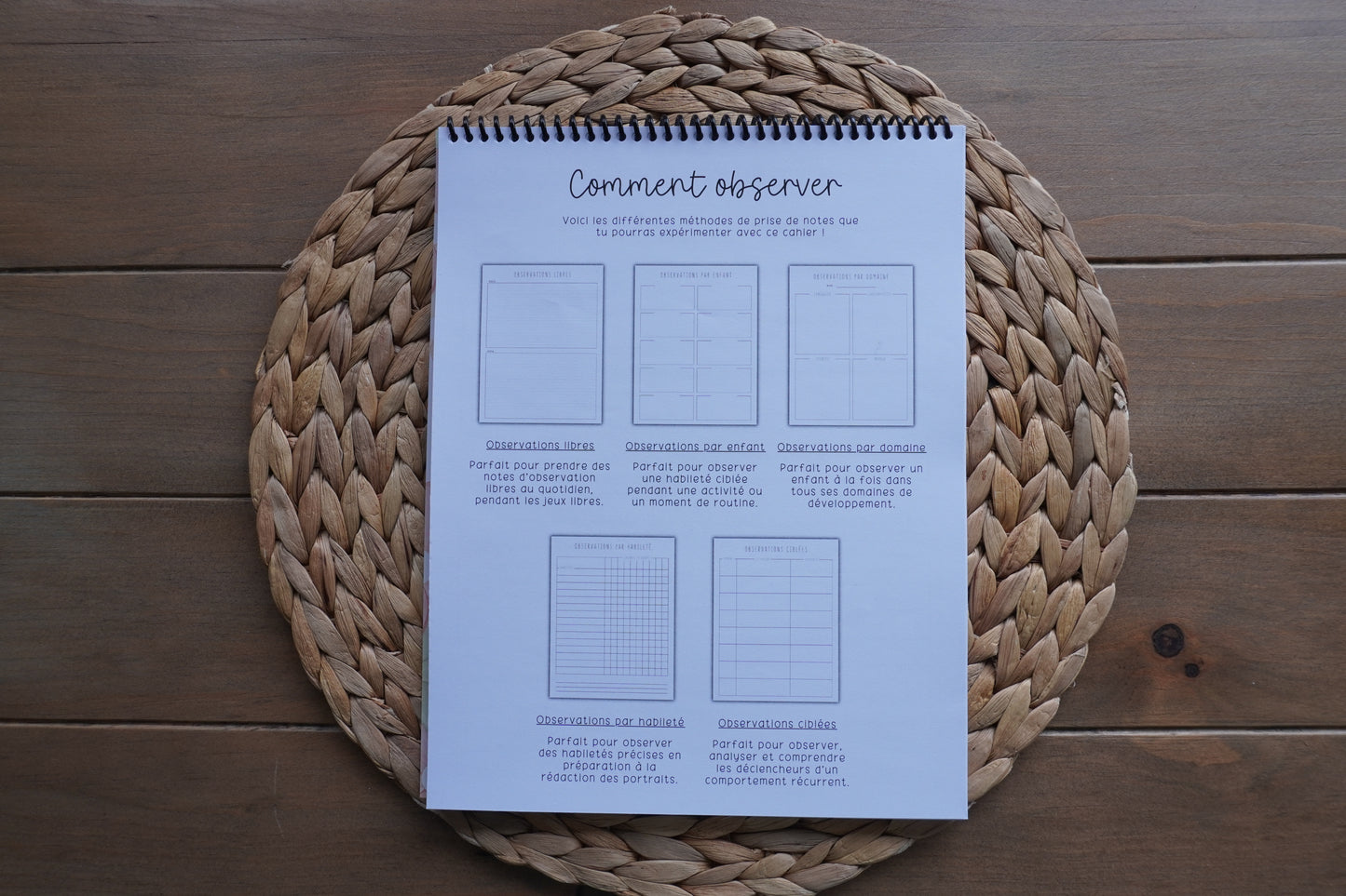 Cahier de notes d'observation