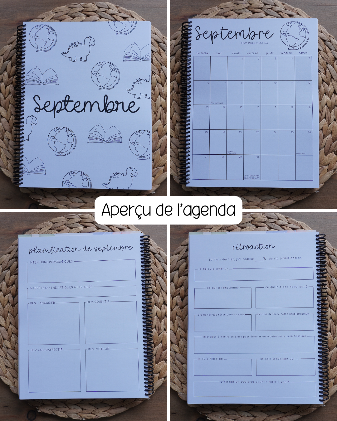 Agenda pour le personnel éducateur | Modèle 3 : Semaine sur deux pages