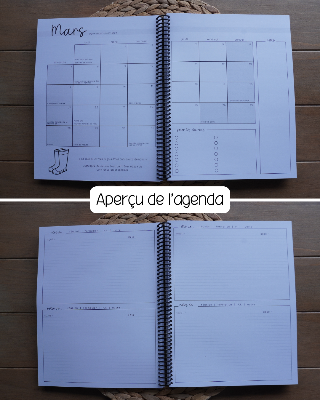 Agenda pour le personnel de soutien