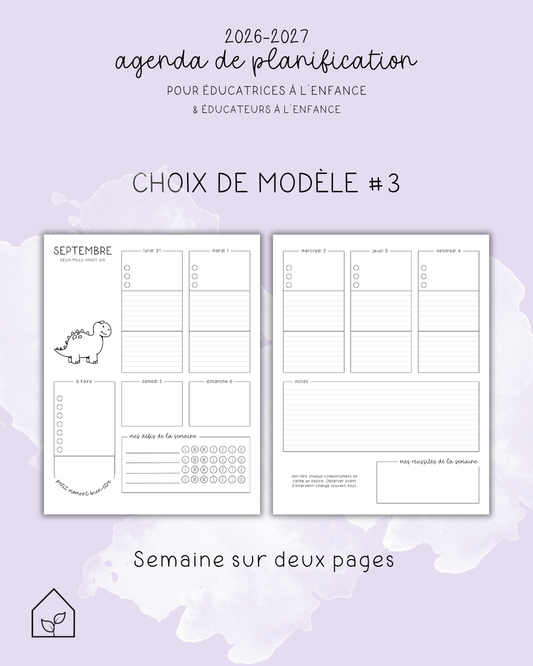 Agenda pour le personnel éducateur | Modèle 3 : Semaine sur deux pages