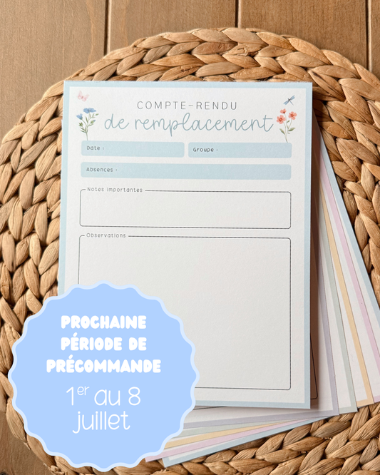 Compte-rendu de remplacement | Bloc-notes