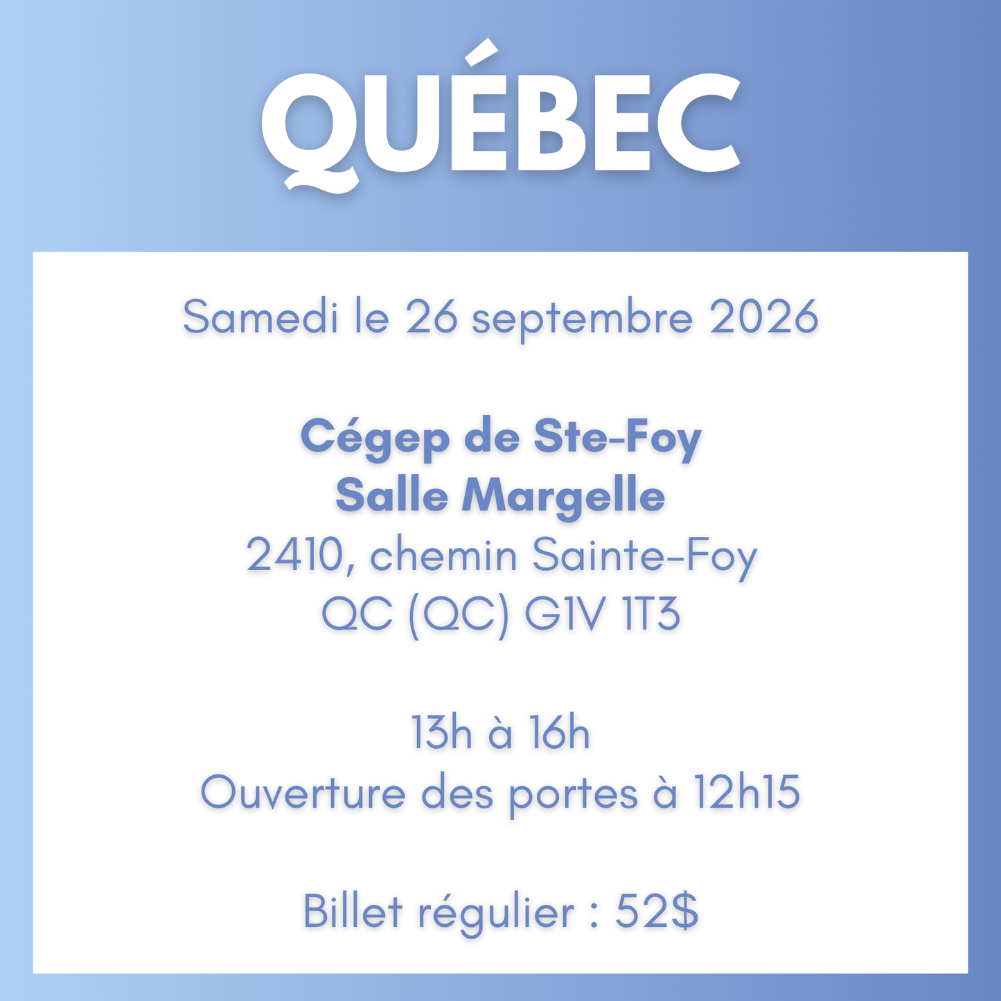 QUÉBEC | 26 septembre 2026