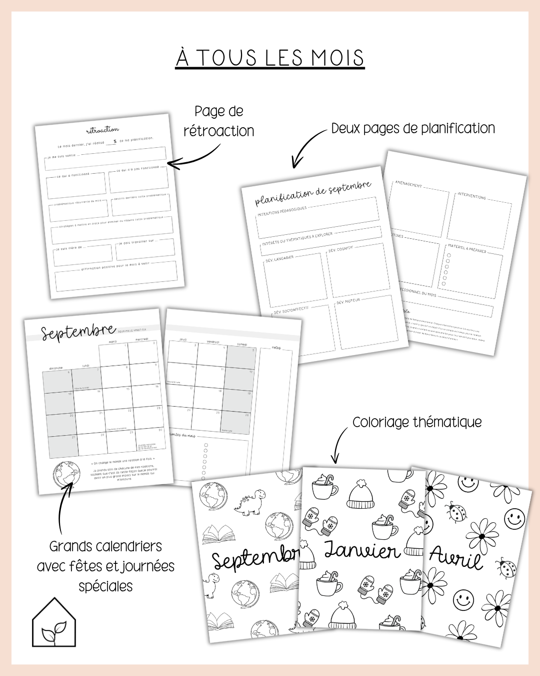 Agenda pour le personnel éducateur | Modèle 4 : Sans semainiers