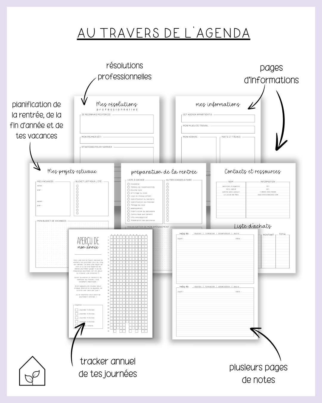 Agenda pour le personnel éducateur | Modèle 4 : Sans semainiers