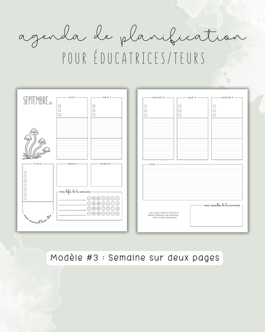 Agenda de planification pour éducatrices et éducateurs | Modèle #3 : Semaine sur deux pages