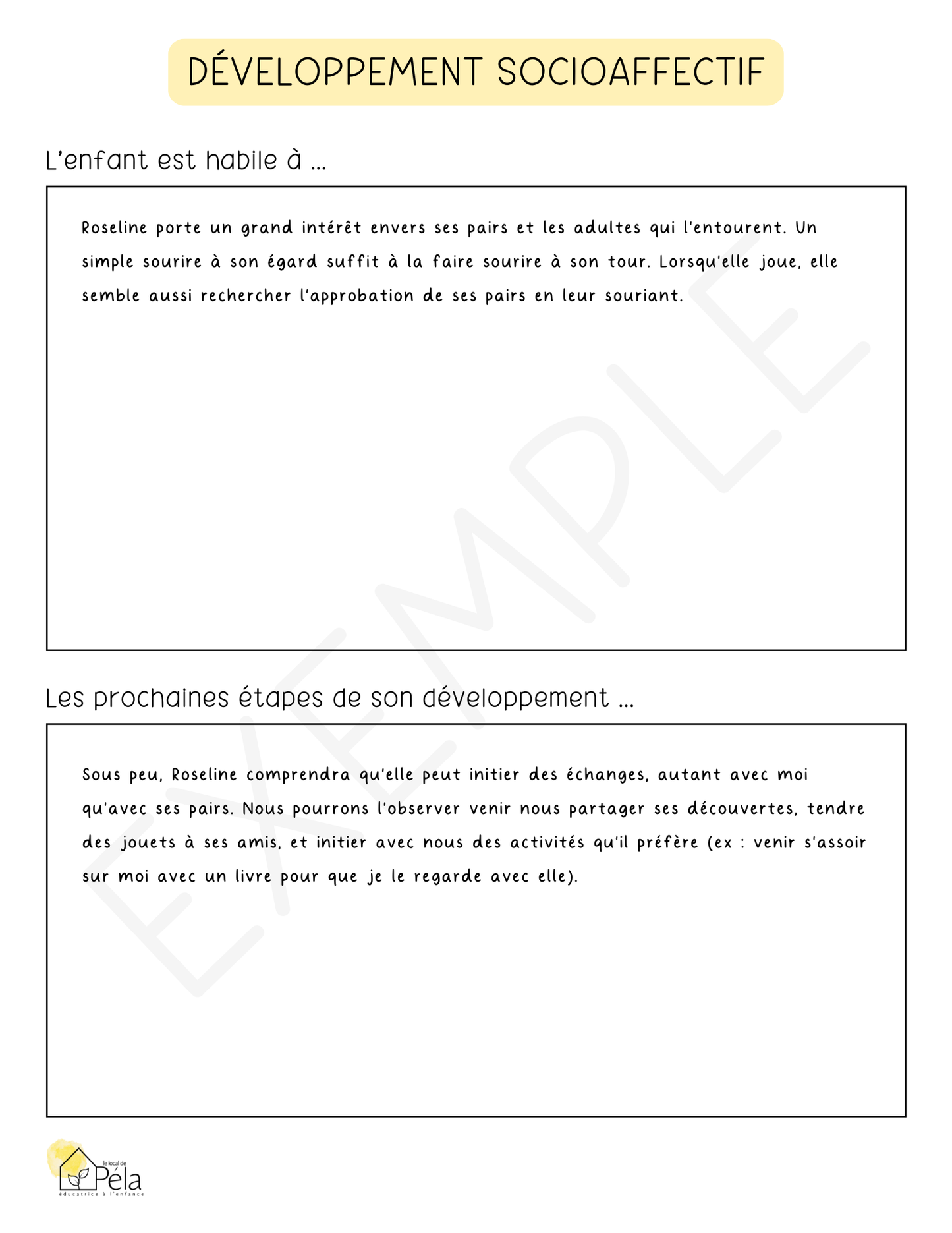 Portrait du développement - Modèle vierge et exemples