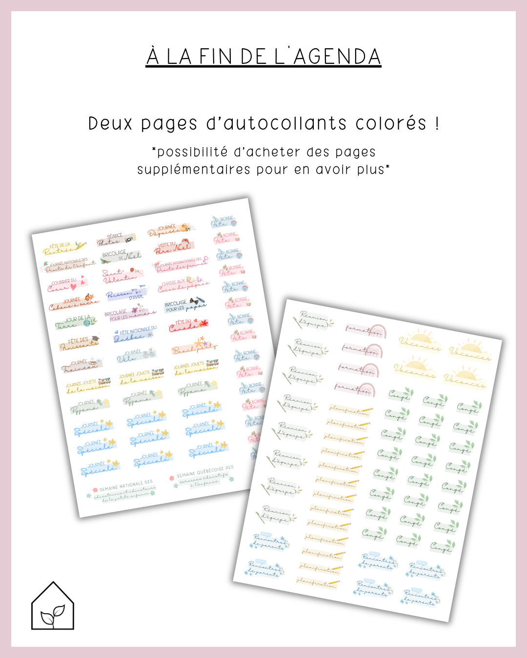 Agenda pour le personnel éducateur | Modèle 4 : Sans semainiers