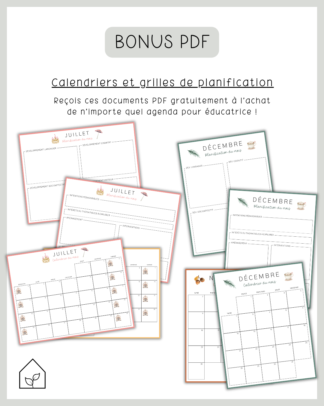 Agenda pour le personnel éducateur | Modèle 4 : Sans semainiers