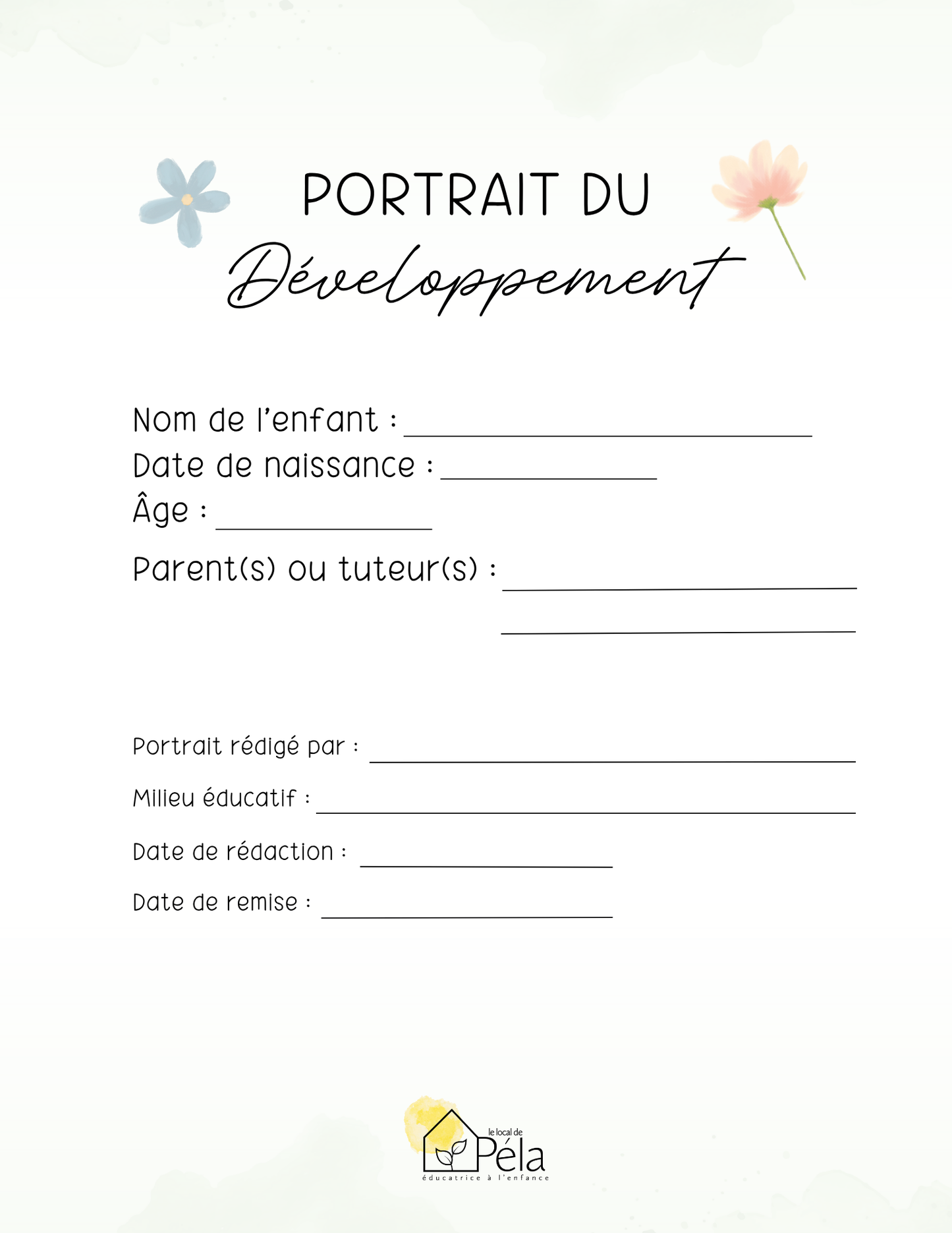 Portrait du développement - Modèle vierge et exemples