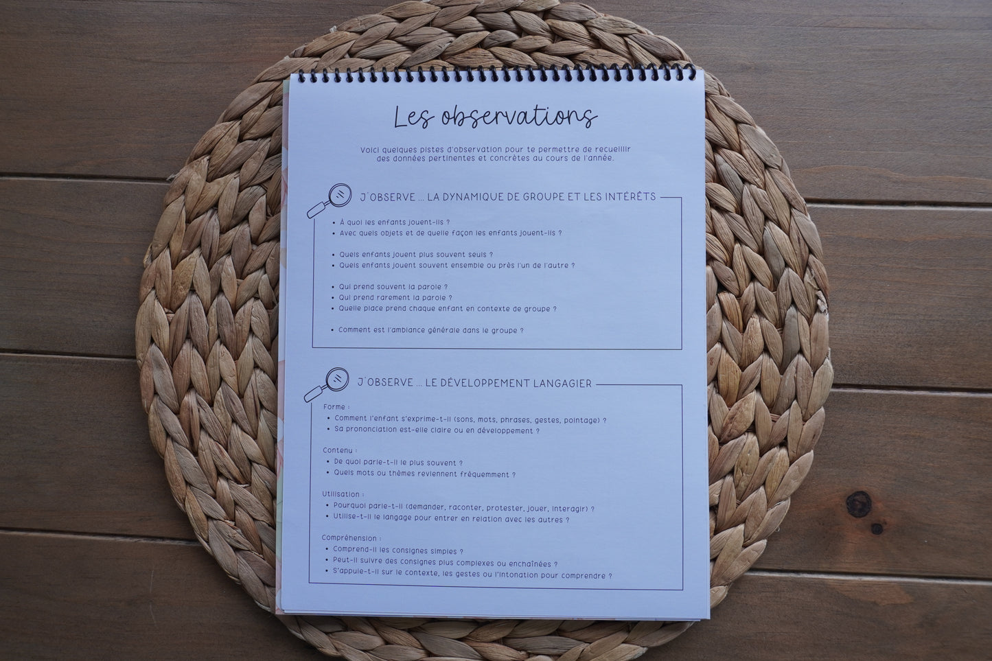 Cahier de notes d'observation