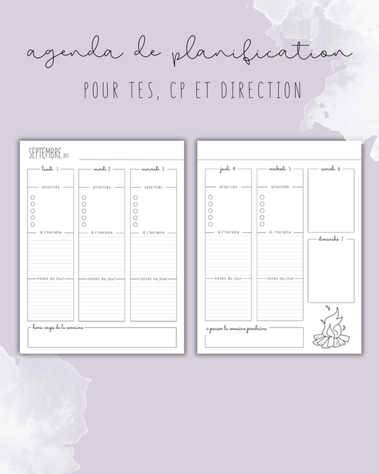 Agenda de planification pour TES, CP et direction