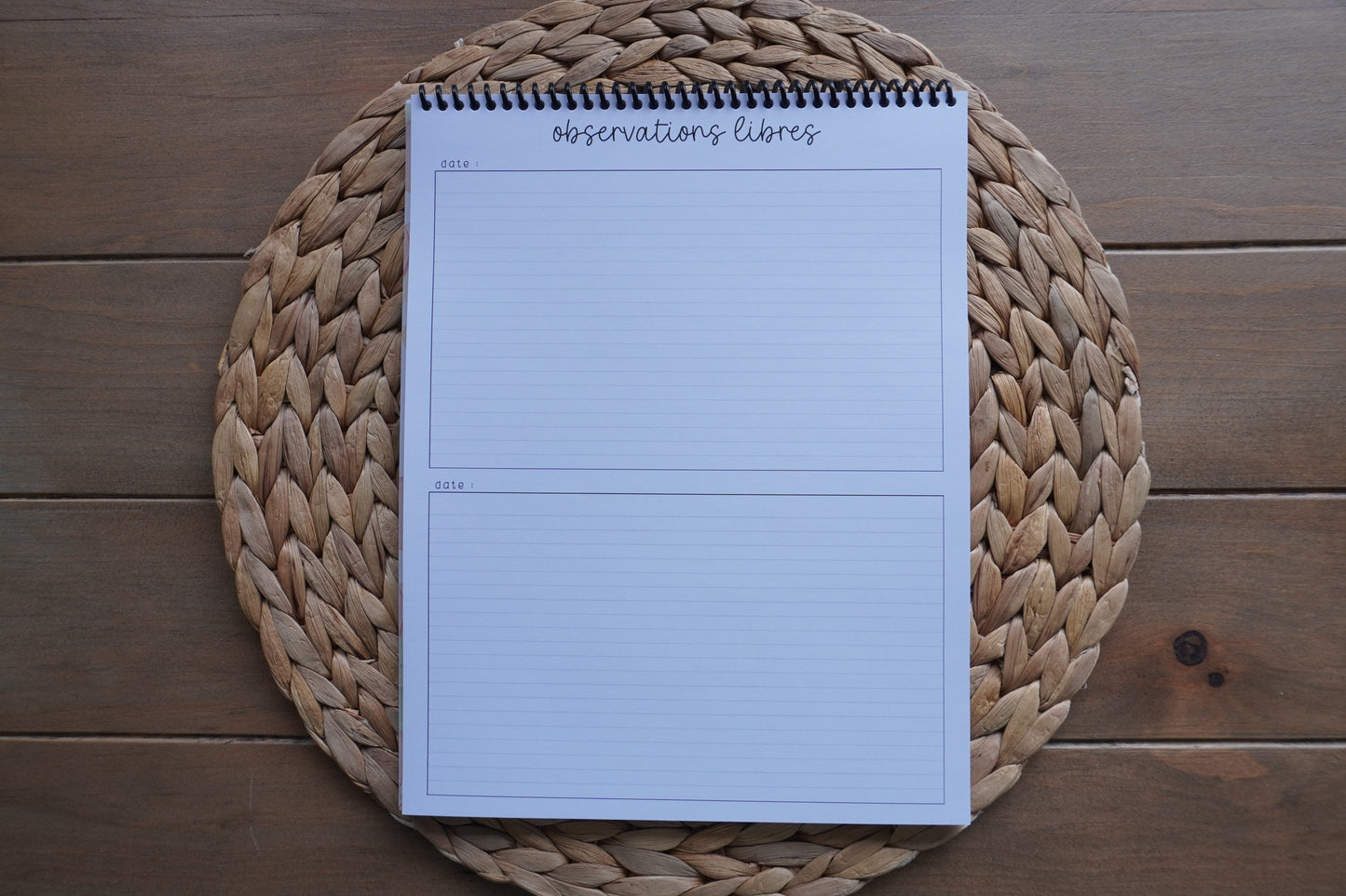 Cahier de notes d'observation