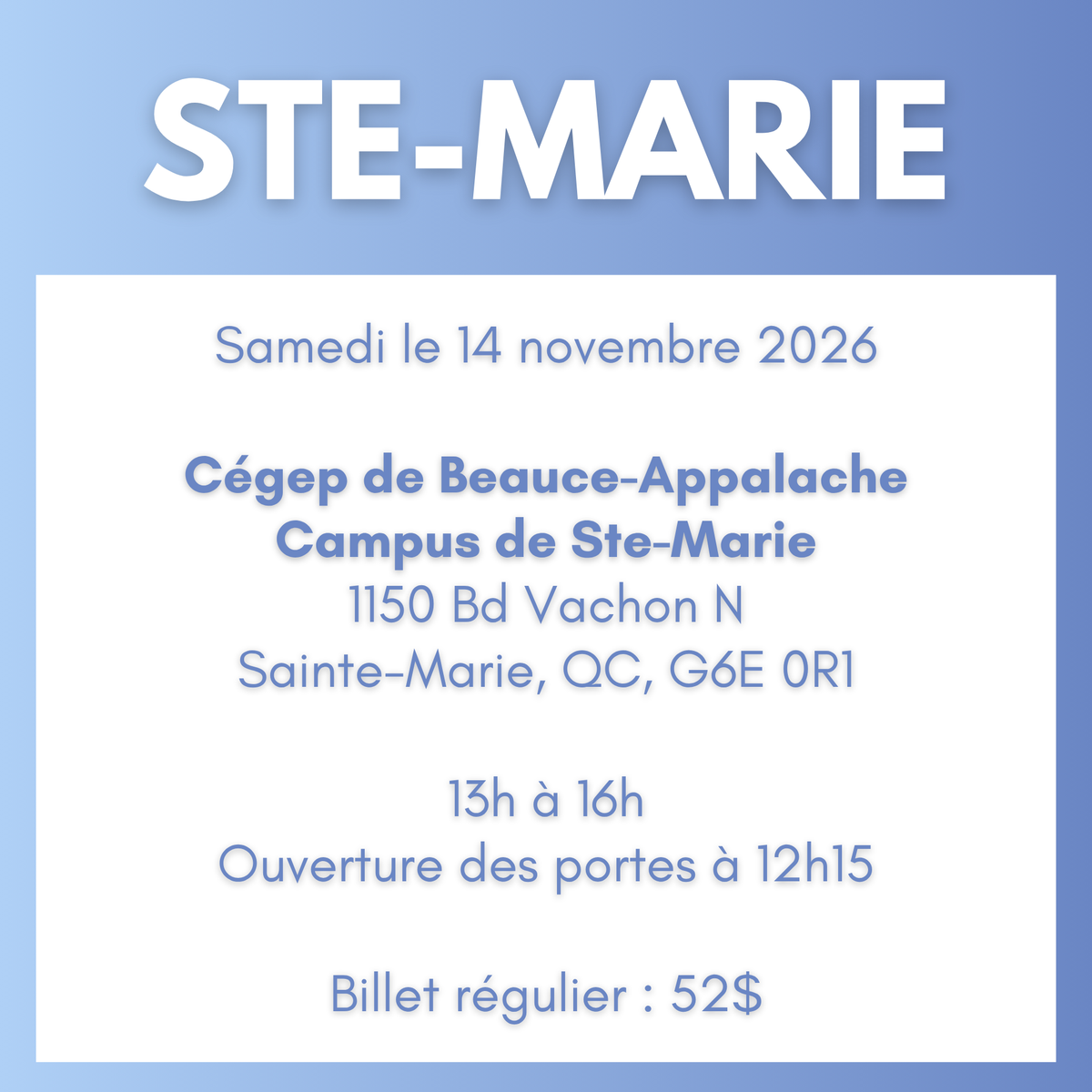 STE-MARIE | 14 novembre 2026