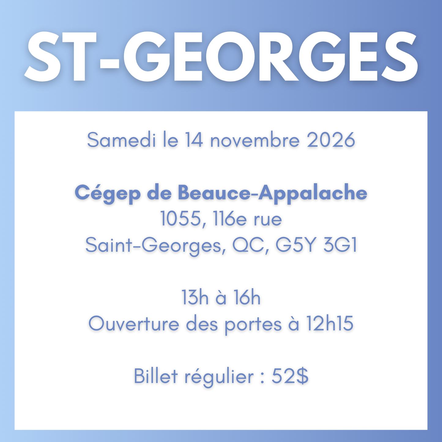 ST-GEORGES | 14 novembre 2026