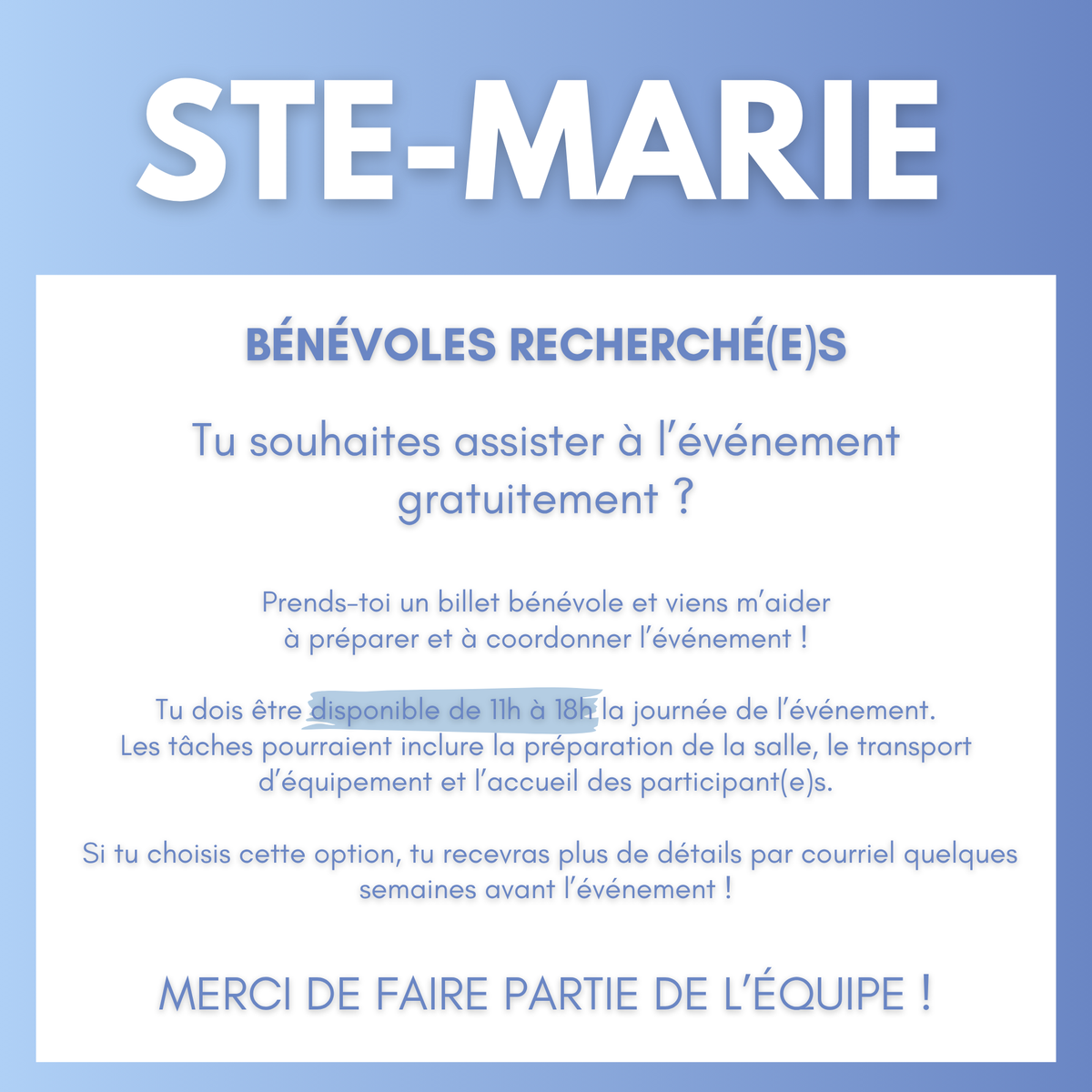 STE-MARIE | 14 novembre 2026