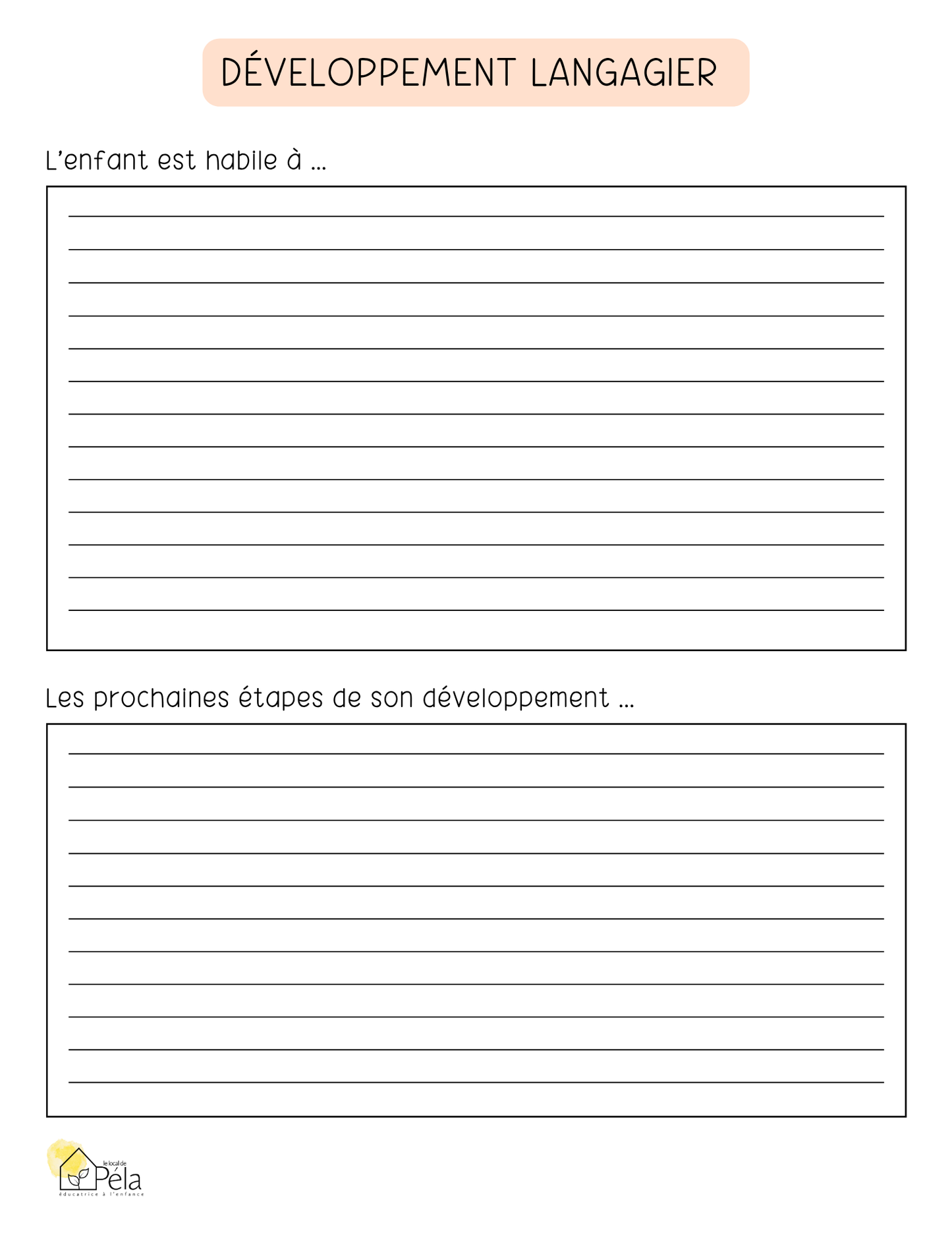 Portrait du développement - Modèle vierge et exemples