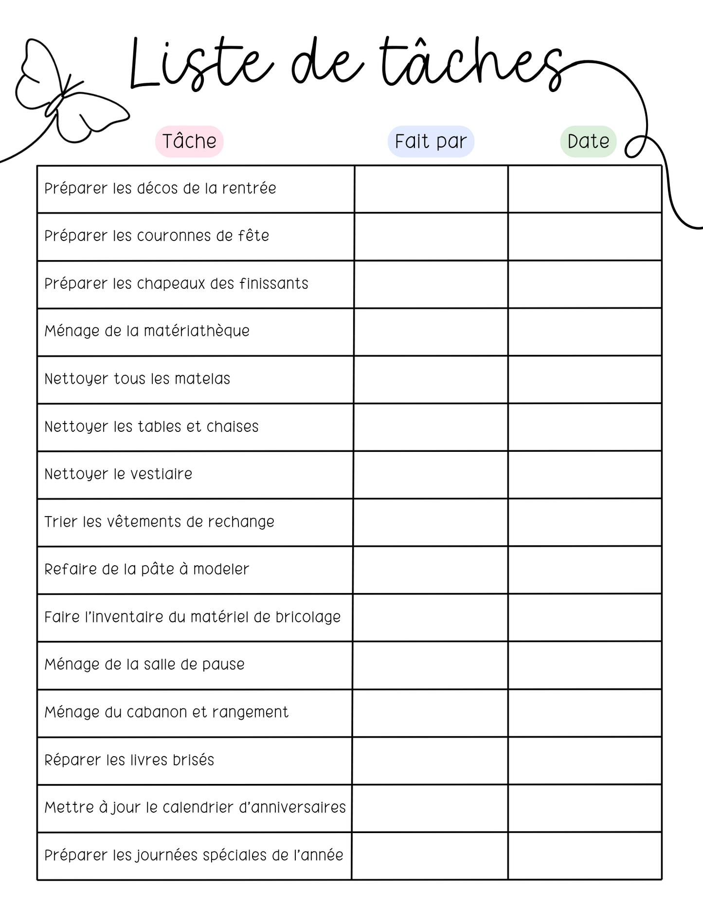 Cartable d'été | Pages d'organisation