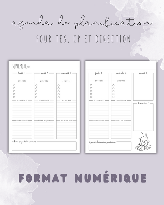 NUMÉRIQUE - Agenda de planification pour TES, CP et direction