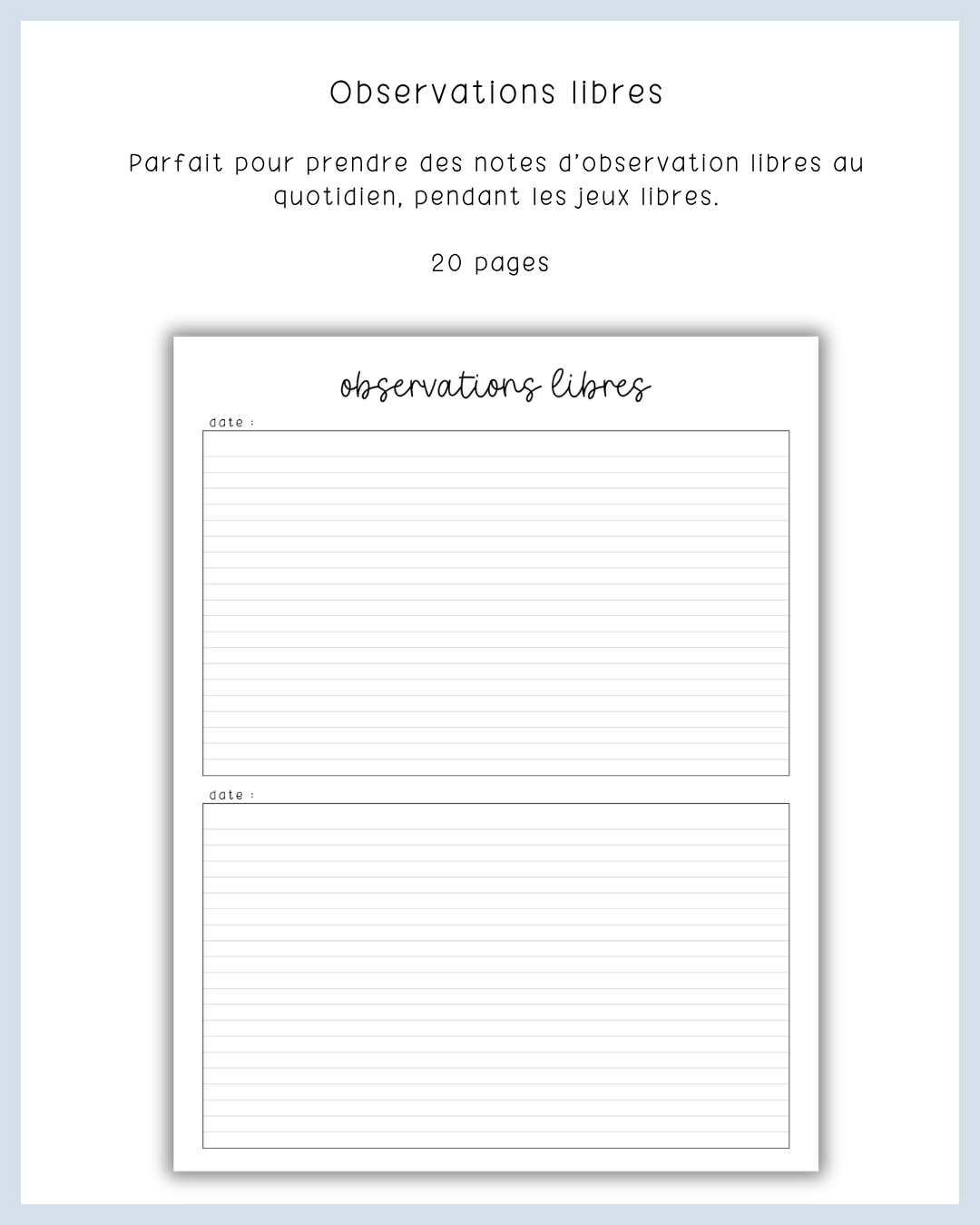 Cahier de notes d'observation
