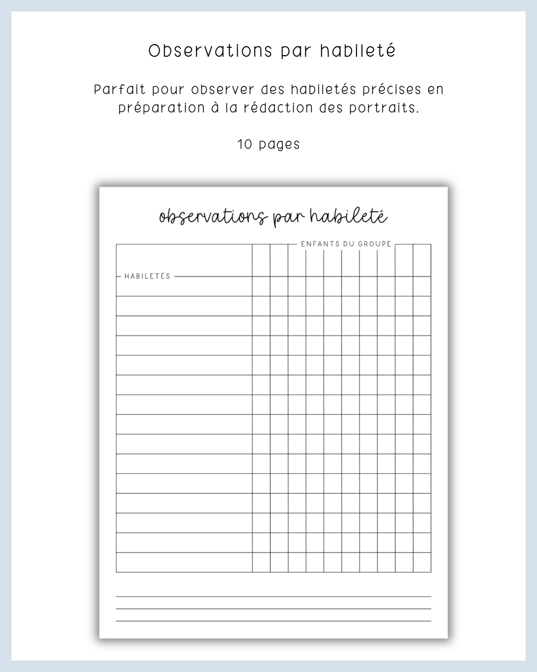 Cahier de notes d'observation