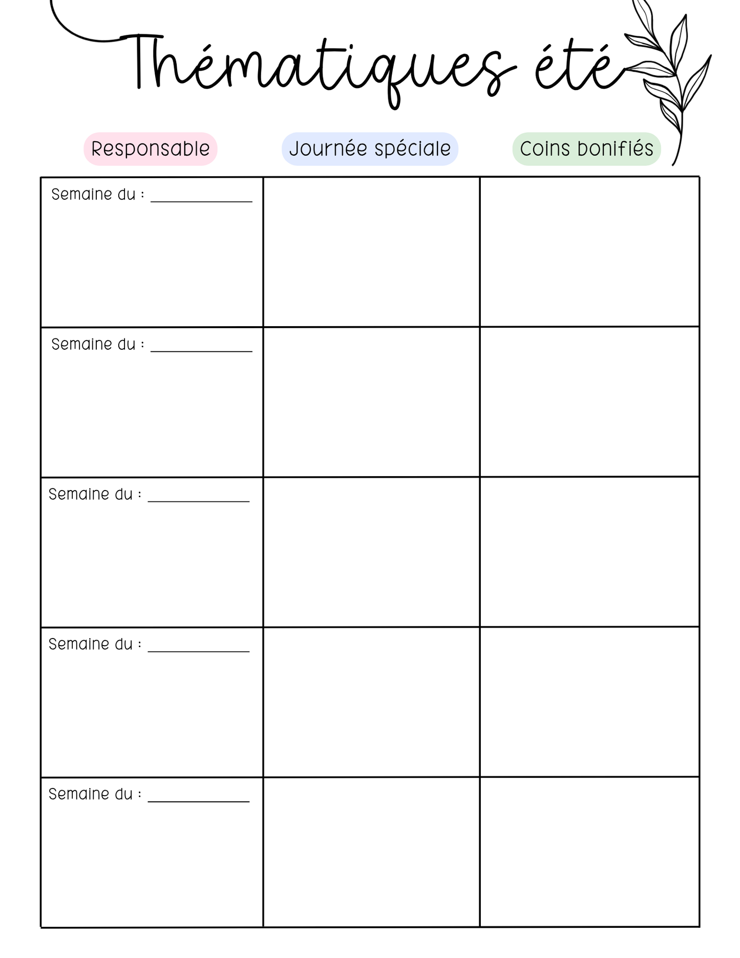 Cartable d'été | Pages d'organisation