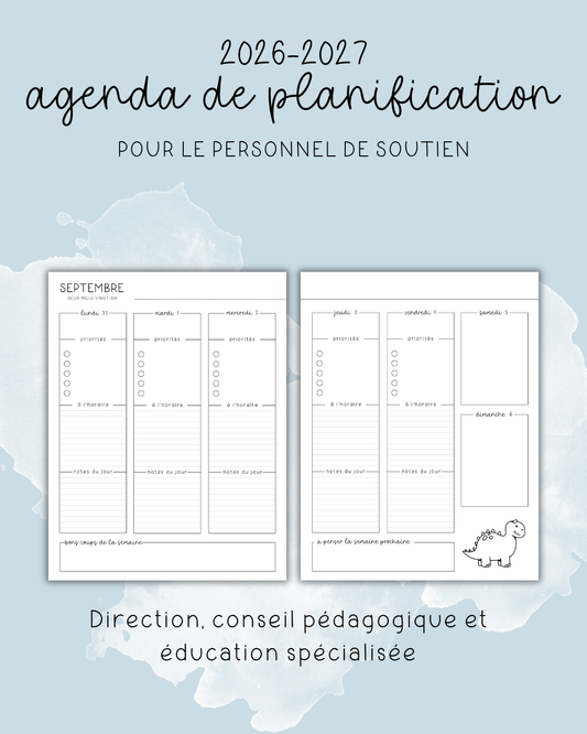 Agenda pour le personnel de soutien