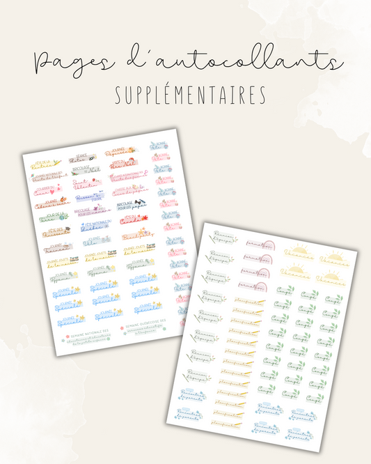 Pages d'autocollants supplémentaires