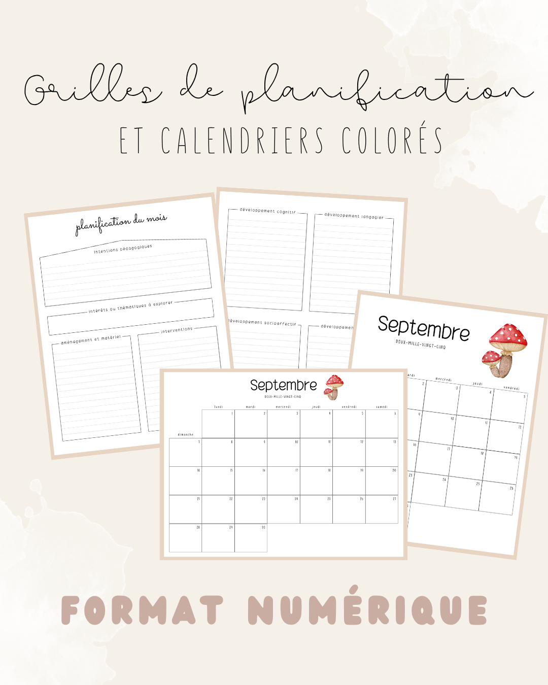 NUMÉRIQUE - Calendriers mensuels 2025-2026 et grilles de planification colorées