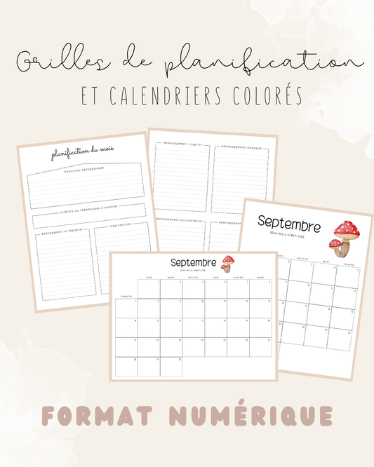 NUMÉRIQUE - Calendriers mensuels 2025-2026 et grilles de planification colorées