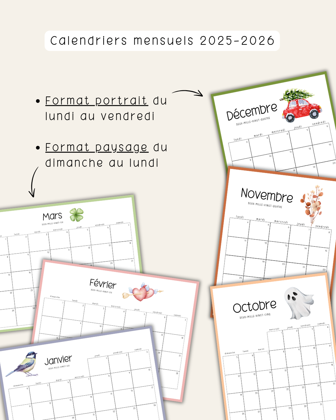 NUMÉRIQUE - Calendriers mensuels 2025-2026 et grilles de planification colorées