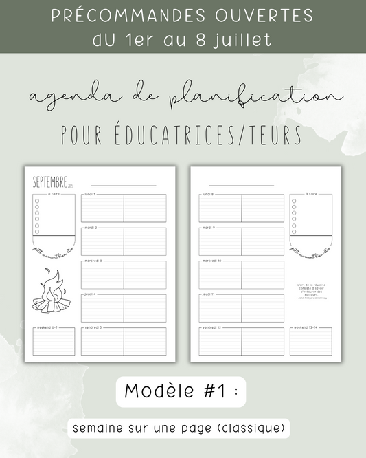 Agenda de planification pour éducatrices et éducateurs | Modèle #1 : Semaine sur une page (classique)