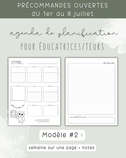 Agenda de planification pour éducatrices et éducateurs | Modèle #2 : Semaine sur une page + notes