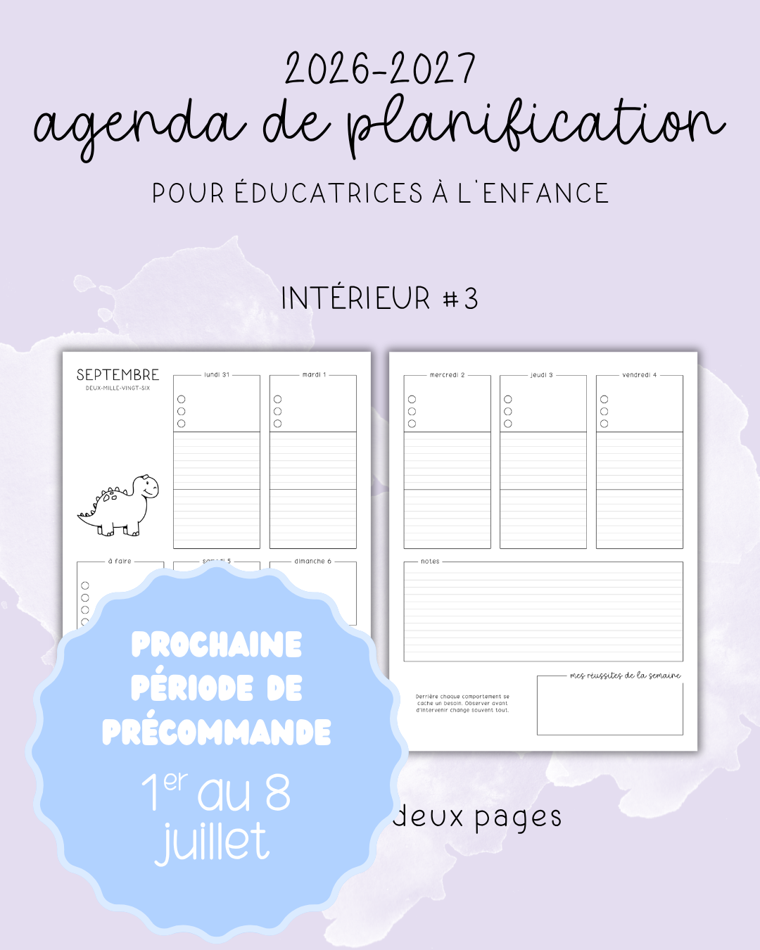 Agenda pour le personnel éducateur | Modèle 3 : Semaine sur deux pages