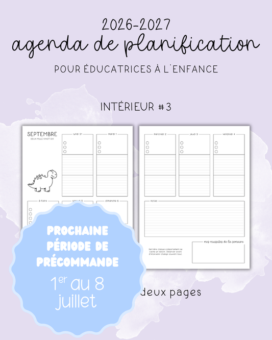 Agenda pour le personnel éducateur | Modèle 3 : Semaine sur deux pages