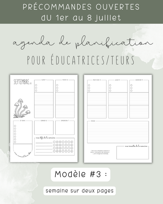 Agenda de planification pour éducatrices et éducateurs | Modèle #3 : Semaine sur deux pages