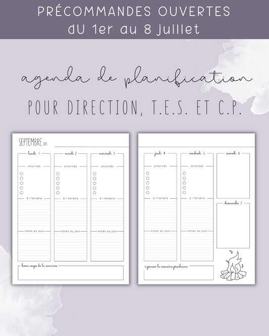 Agenda de planification pour TES, CP et direction