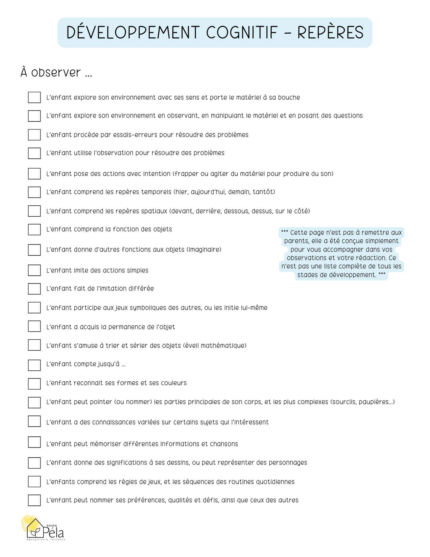 Portrait du développement - Modèle vierge et exemples