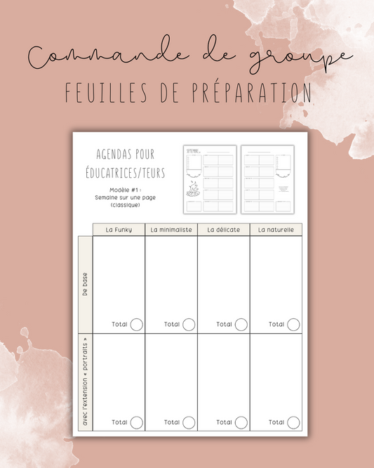 Commande de groupe - Feuilles de préparation
