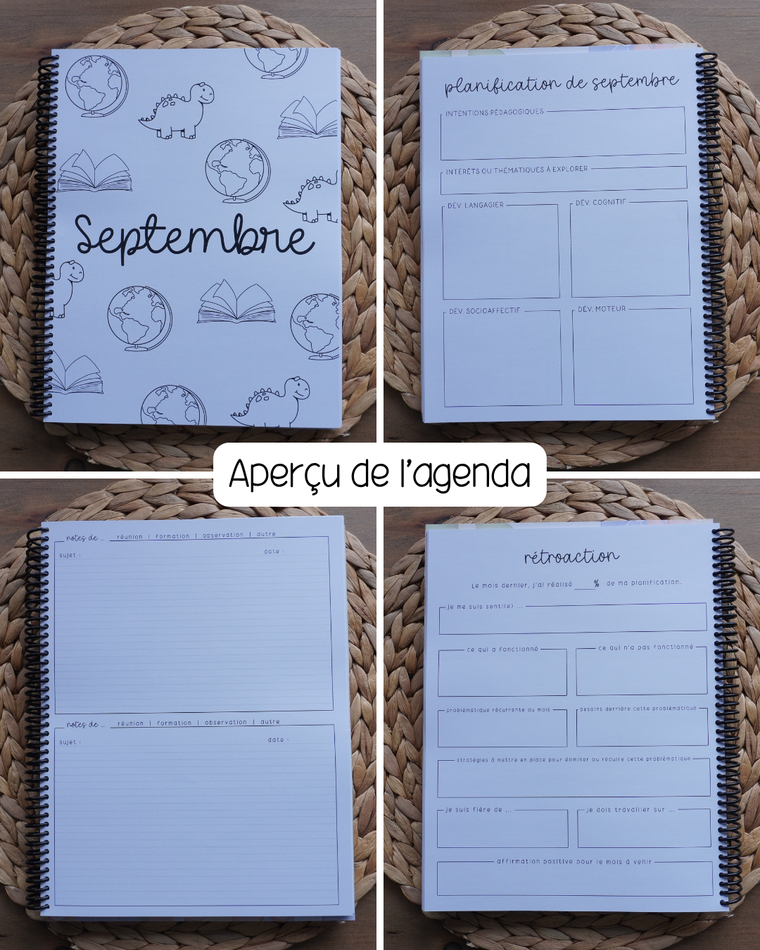 Agenda pour le personnel éducateur | Modèle 4 : Sans semainiers