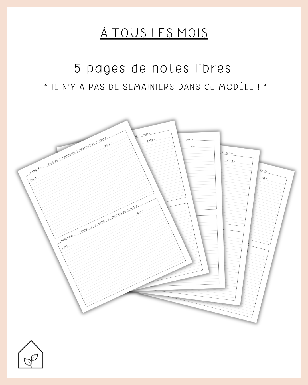 Agenda pour le personnel éducateur | Modèle 4 : Sans semainiers