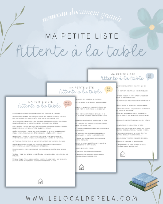 Attente à la table | Liste d'idées d'activités