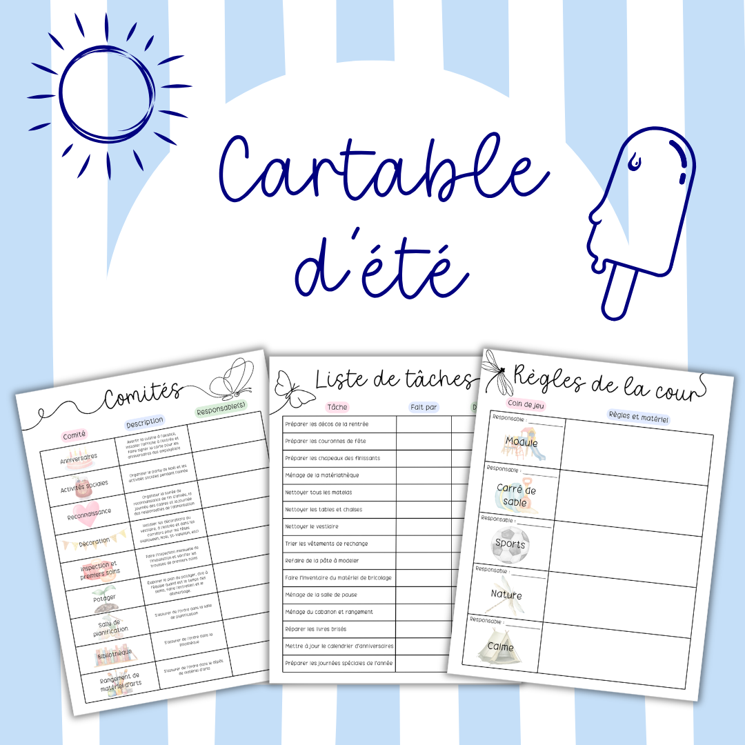 Cartable d'été | Pages d'organisation