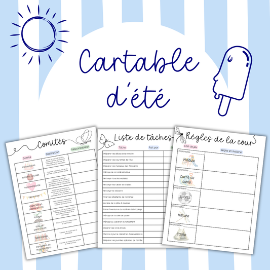 Cartable d'été | Pages d'organisation